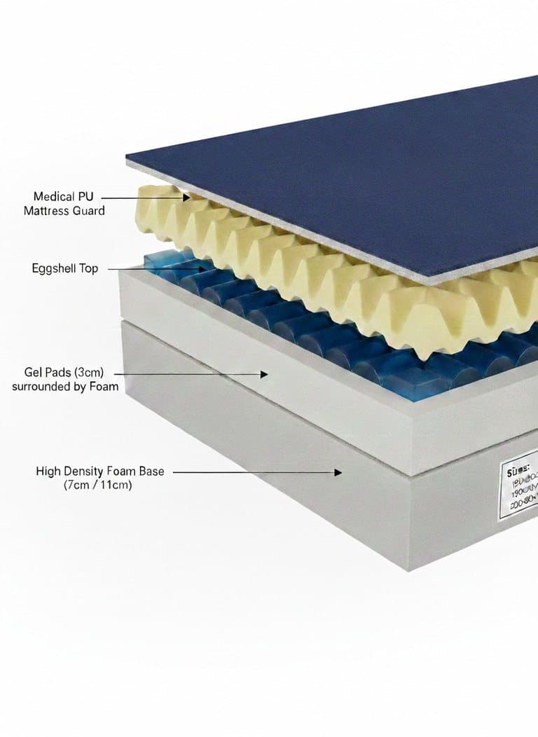 Restiva Titan Pressure-Care Mattress, cutaway diagram of internal layers